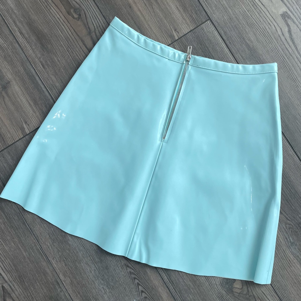 American Apparel Zip-Front A-Line Vinyl Mini Skirt in Blue